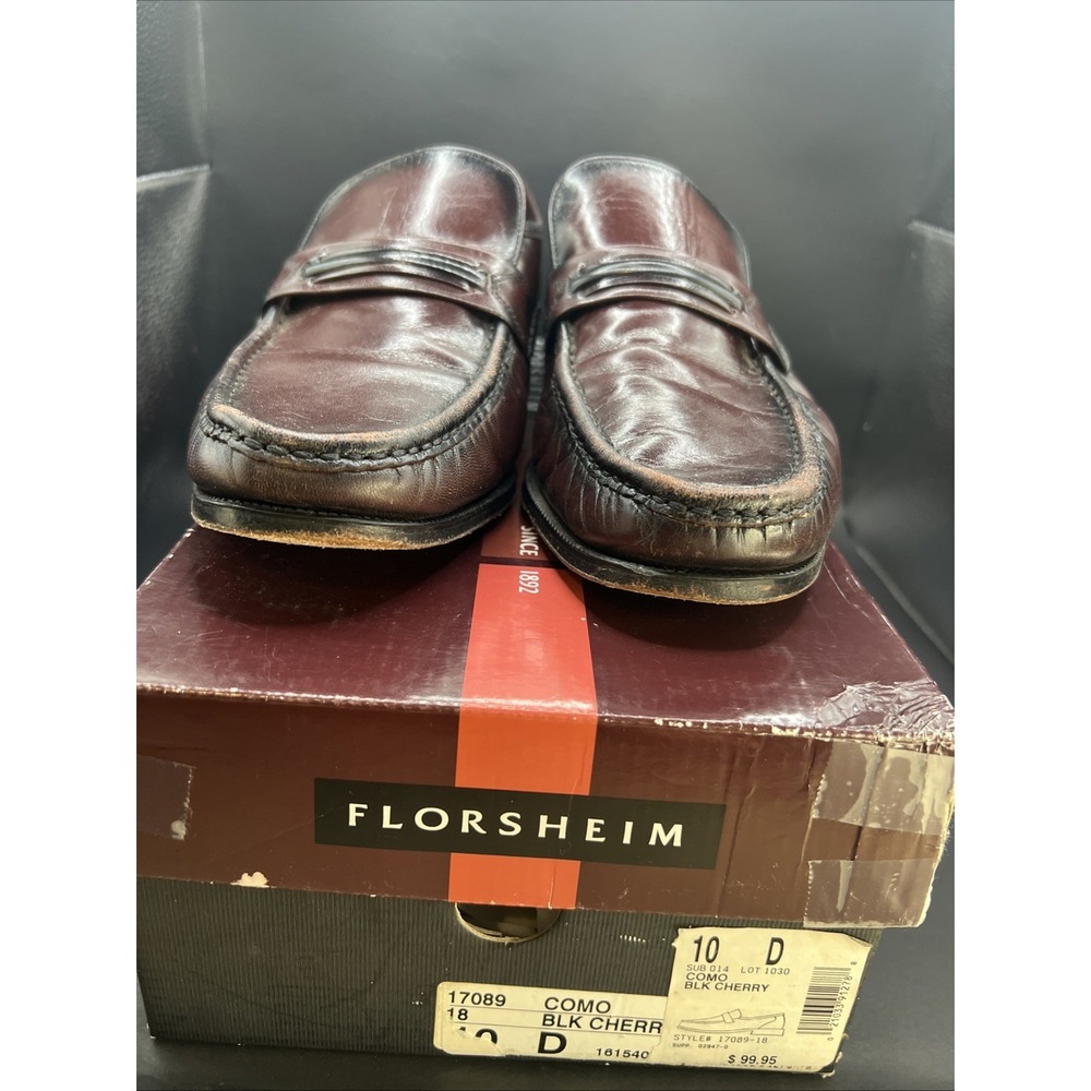 Florsheim Como Strap Loafers Shoes Mens 10 D Black Cherry 17089-18 Leather & Box